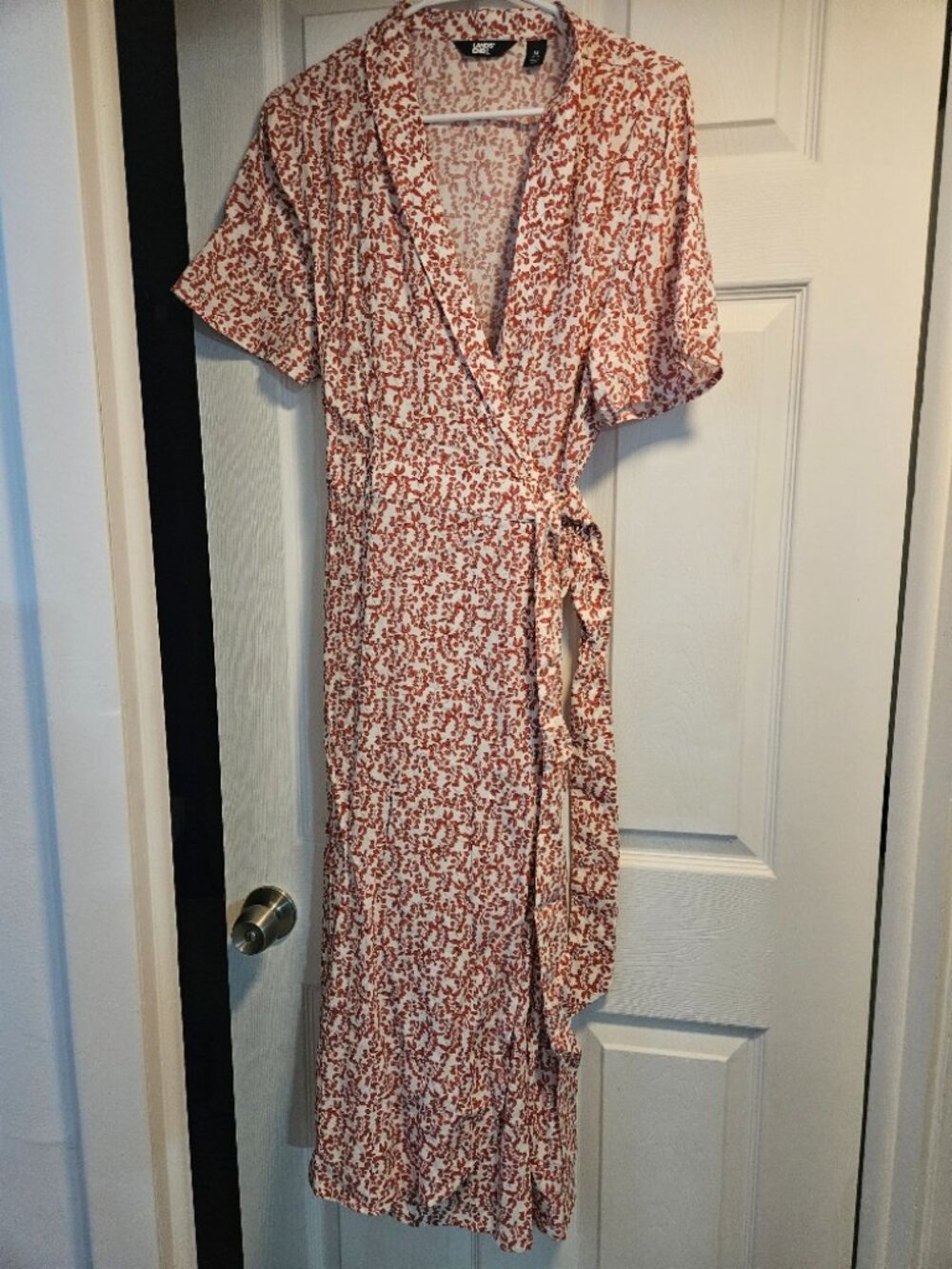 Lands End Red and White Wrap Dress